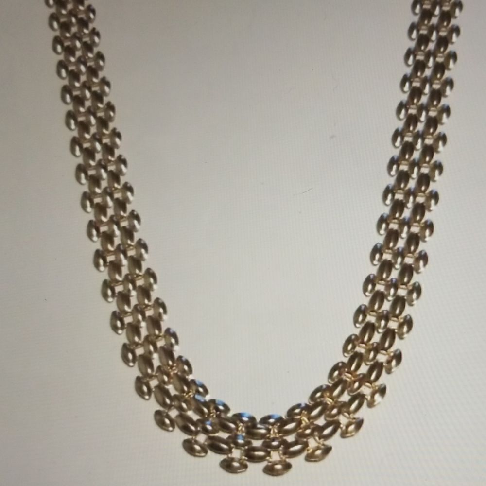 New~Elegant 14KYGP Five Row Stampato Necklace